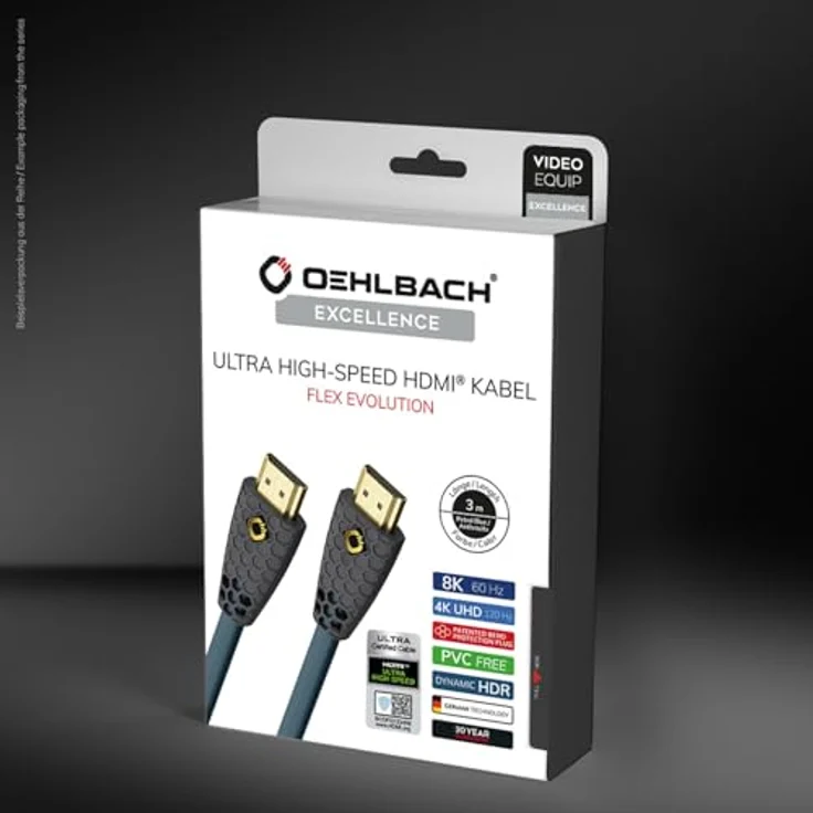 OEHLBACH Flex Evolution HDMI Kabel - Patent - Knickschutz Gewebemantel - 8K Ultra High-Speed HDMI-Kabel - 8K FUHD 60Hz 4320p - 4K 120Hz 2160p - 48Gbit-s (21:9 Cinema, 3D, Dolby Vision, Dynamic HDR 10+, VRR, eARC, UHD2) 1 m – Bild 8