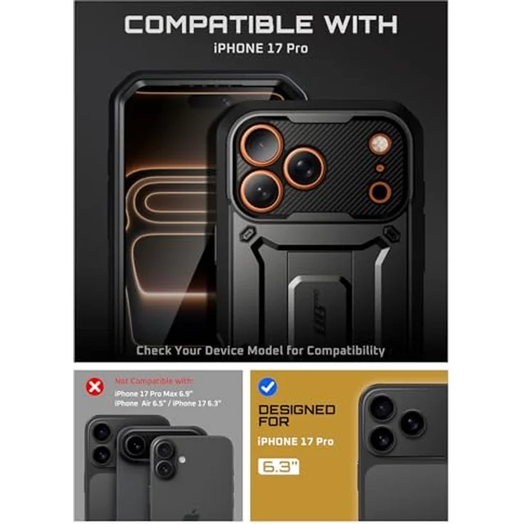 SUPCASE Unicorn Beetle Pro, iPhone 17 Pro Hülle 6.3” mit Kamerasteuerungstaste, 360° Outdoor Schutzhülle mit Displayschutz, Ständer und Gürtelclip, schwarz – Bild 2