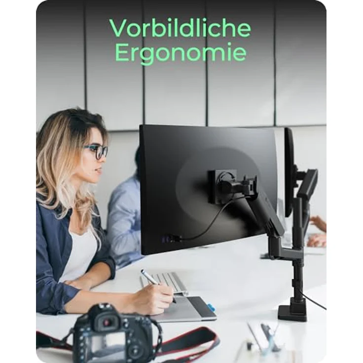 ICY BOX IB-MS702-T, Monitorständer für 2 Monitore bis 57", Gasdruckfeder, ergonomisch einstellbar, Aluminium-Stahl-Konstruktion, VESA 75x75/100x100, Tischklemme & Durchführung – Bild 4
