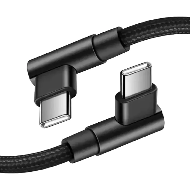 MobileKing Nylon USB-C auf USB-C Schnellladekabel, 2m, 90° Winkelstecker, schwarz