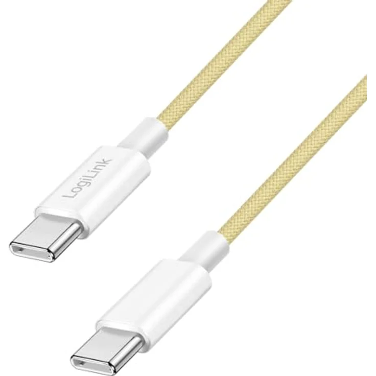 Logilink USB 2.0 Typ-C Anschlusskabel, C (Stecker) zu C (Stecker), 60W, gelb, 1 m mit Nylon-Ummantelung – Bild 1