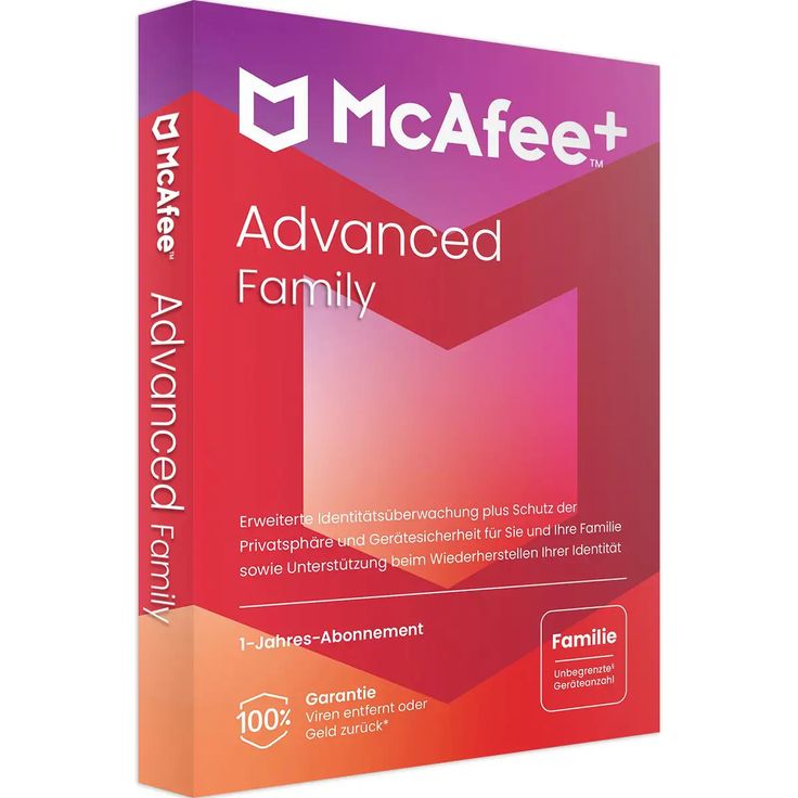 McAfee+ Advanced Family 2026, umfassendes Antivirenprogramm mit Echtzeitschutz und Kindersicherung