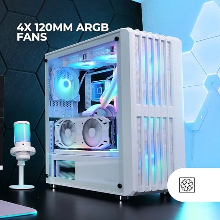 MARSGAMING MC-Vault, Gaming ATX-Gehäuse, 4X ARGB 120mm Lüfter, Vertikales Mesh-Frontpanel, Weiß – Bild 3