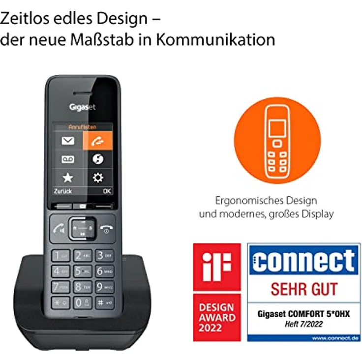 Gigaset Comfort 520 - Schnurloses DECT-Telefon - Elegantes Design - Brilliante Audioqualität auch beim Freisprechen - Komfort Anrufschutz - Adressbuch mit 200 Kontakten, titan-schwarz – Bild 2