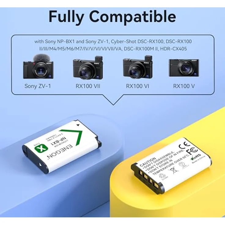 ENEGON Akku NP-BX1 (1300mAh 2-Pack) mit LCD-Dual-Ladegerät für Sony NP-BX1, ZV-1, Cyber-Shot DSC-RX100 Serie und HDR-CX405, hohe Kapazität, intelligente LED-Anzeige – Bild 2