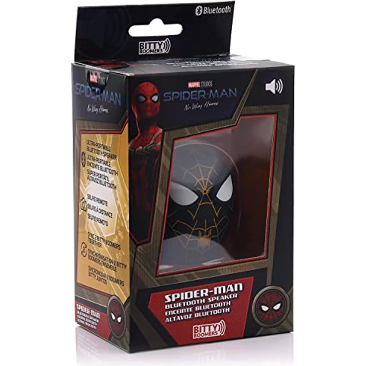 Bitty Boomers Marvel: No Way Home Spider-Man Black & Gold Suit - Mini Bluetooth-Lautsprecher mit Selfie-Fernbedienung – Bild 5