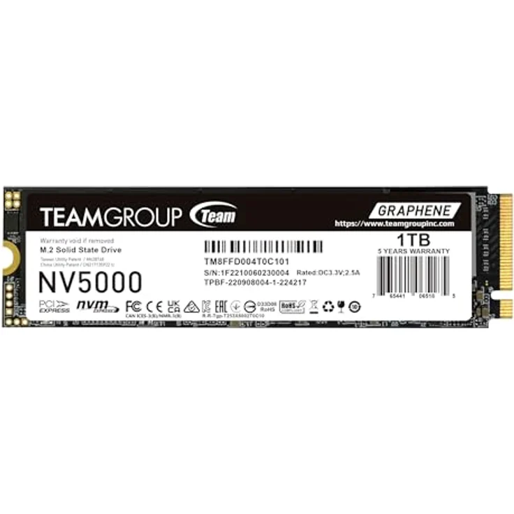 TEAMGROUP NV5000 1 TB, PCIe 4.0 x4 NVMe SSD mit M.2 2280 und Graphen-Kühlkörper – Bild 1
