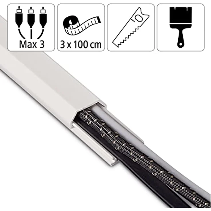 Hama Selbstklebender Kabelkanal weiß (3x Kunstoffleiste 1 Meter Länge, für 3 Kabel, eckige PVC Kabelabdeckung) - Preisvergleich – Bild 2