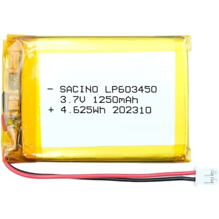EFASO 603450 LIPO Akku 3.7V 1250 mAh mit PCM und JST Stecker PH2.0-2P, wiederaufladbar mit Schutzplatine, 500 Ladezyklen