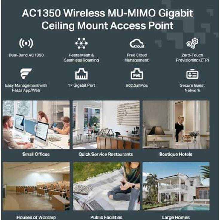 TP-Link Festa F52 | AC1350 WLAN-Access Point, Dual-Band, Deckenmontage, Gigabit-PoE-Port, kostenlose zentrale Cloud-Verwaltung, Keine IT erforderlich. – Bild 3