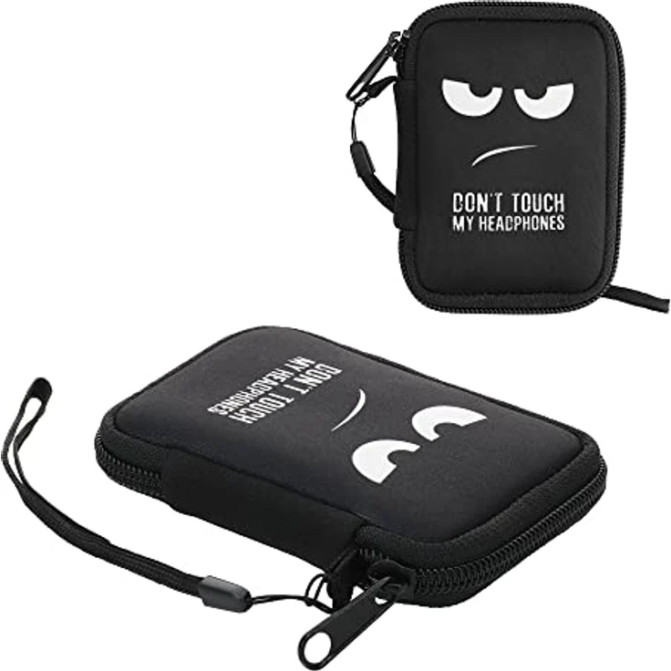 kwmobile In-Ear Kopfhörer Tasche, Neopren Hülle im Don't touch my Headphones Design, 6 x 9 cm, Etui in Weiß Schwarz – Bild 5