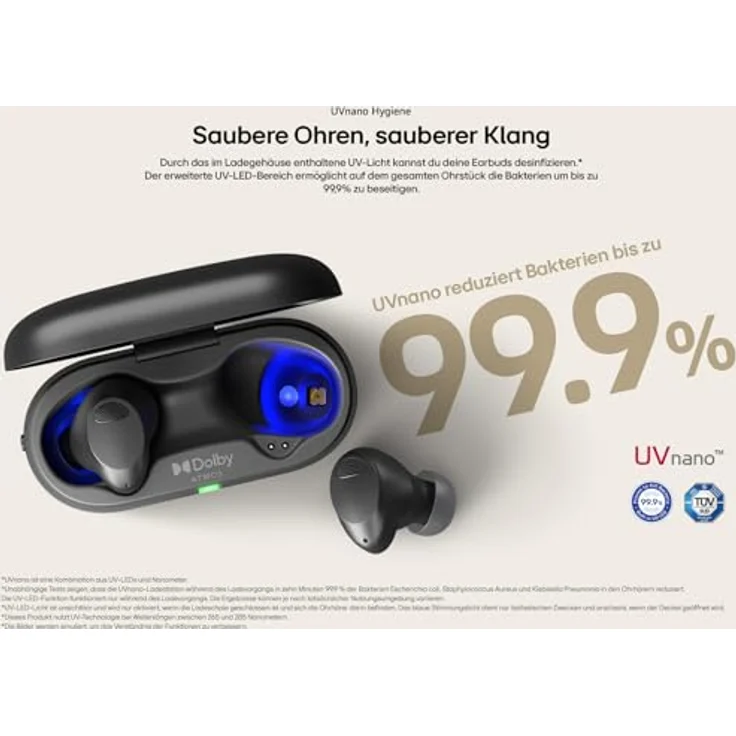 LG Tone Free T90S In-Ear Bluetooth Kopfhörer mit Dolby Atmos-Sound, Meridian-Technologie, ANC (Active Noise Cancellation) & UVnano+, Schwarz – Bild 4