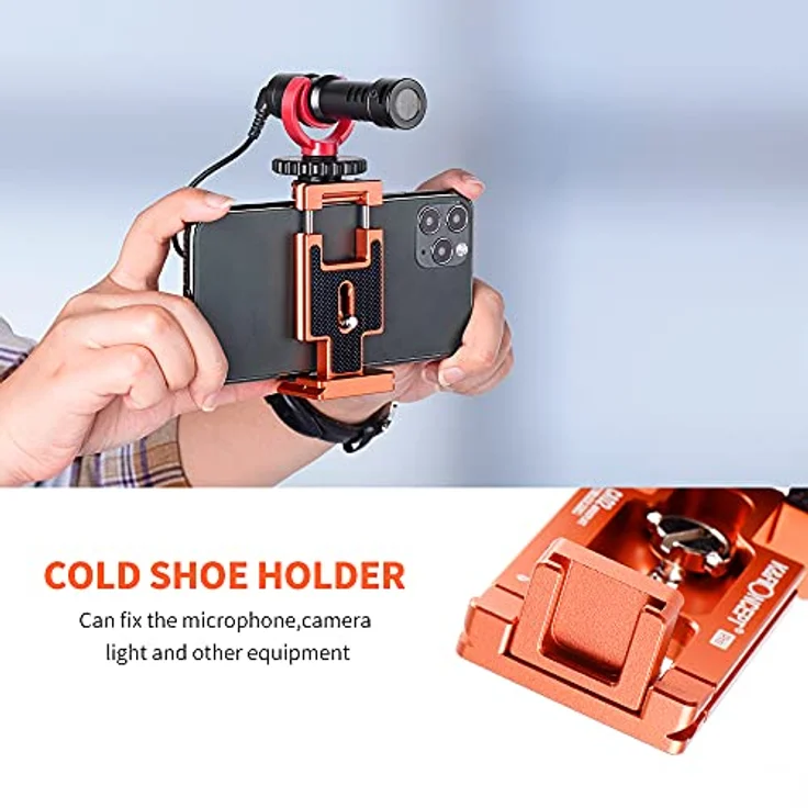 K&F CONCEPT CA02 Aluminium Multi-Schnellwechselplatte, 2 in 1 Kamera- und Handyhalterung, orange, kompatibel mit Stativen und verschiedenen Kameras – Bild 3