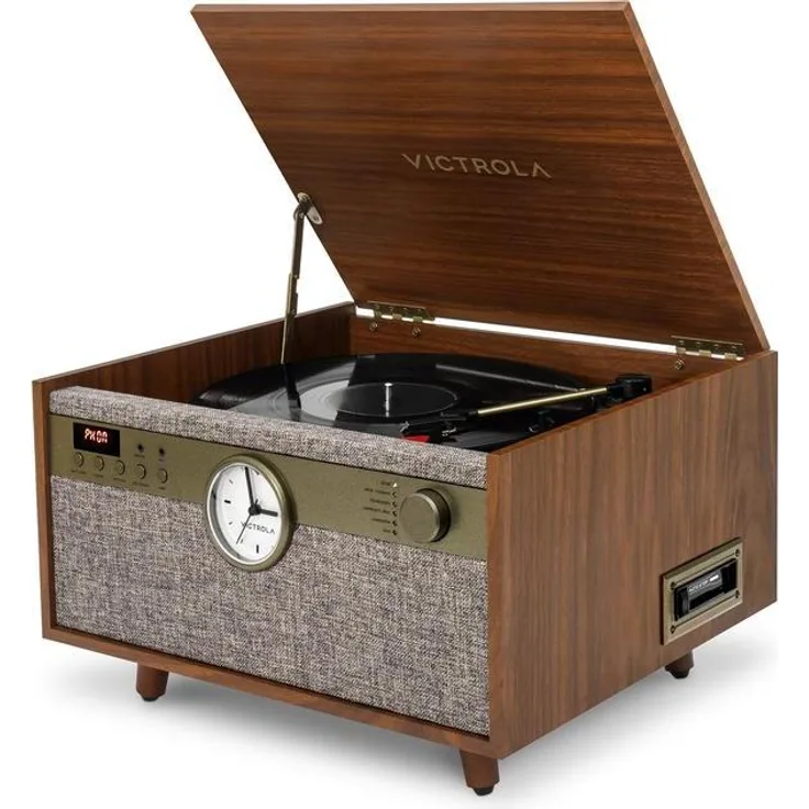 Victrola The Century 6-in-1 Music Center, Plattenspieler mit Bluetooth, CD-Player, Kassettendeck und UKW-Radio, braun