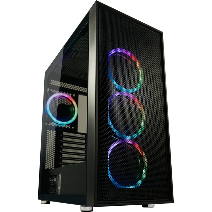 LC-Power Geh Midi 802B Black_Wanderer_X, ATX Gaming Gehäuse mit 4x 120mm ARGB Lüftern, Schwarz