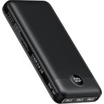 VEGER Power Bank 27000mAh 20W PD, USB C Externer Handyakku mit 4 Ausgängen, 2 Eingängen und LED Display, kompatibel mit iPhone, Samsung, Huawei, Tablets, Schwarz