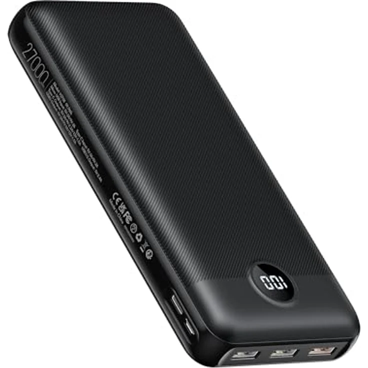 VEGER Power Bank 27000mAh 20W PD, USB C Externer Handyakku mit 4 Ausgängen, 2 Eingängen und LED Display, kompatibel mit iPhone, Samsung, Huawei, Tablets, Schwarz – Bild 1