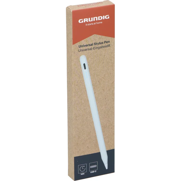 Grundig Stylus Pen, Tablet Stift für iPad und Android-Tablets, USB-C wiederaufladbar, austauschbare Spitze, leichtes Aluminium-Design, Weiß – Bild 1