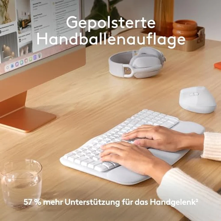 Logitech Wave Keys for Mac Off-White - Ergonomische kabellose Tastatur, geschwungenes Design, Memory Foam Handballenauflage - Weiss – Bild 4
