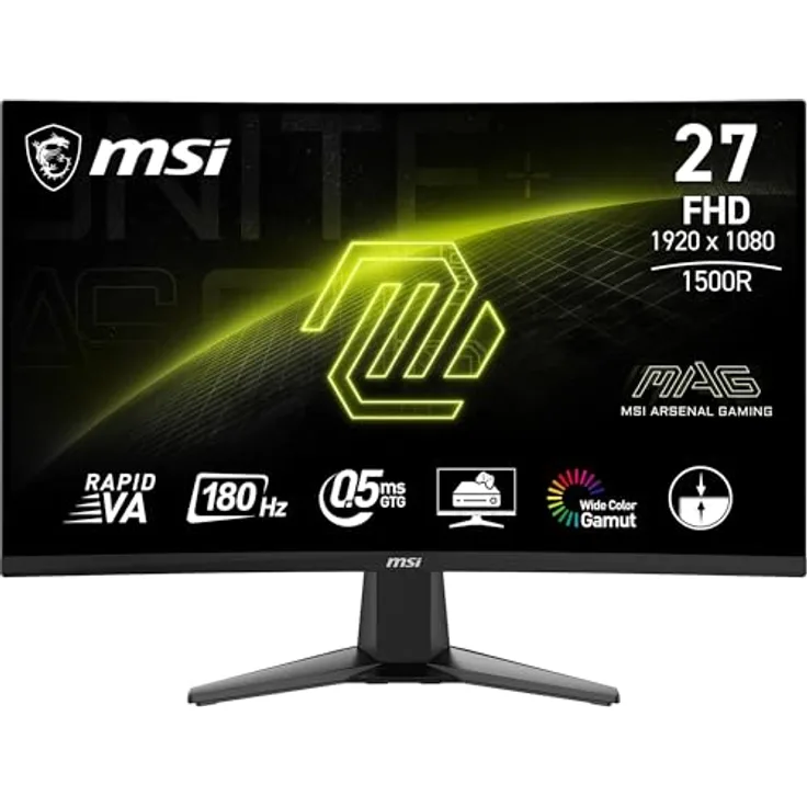 MSI MAG 27C6F 27 Zoll FHD Curved Gaming Monitor - 1500R 1920 x 1080 Rapid VA Panel, 180 Hz / 1ms (GtG), Adaptive-Sync - DP 1.2a, HDMI™ CEC