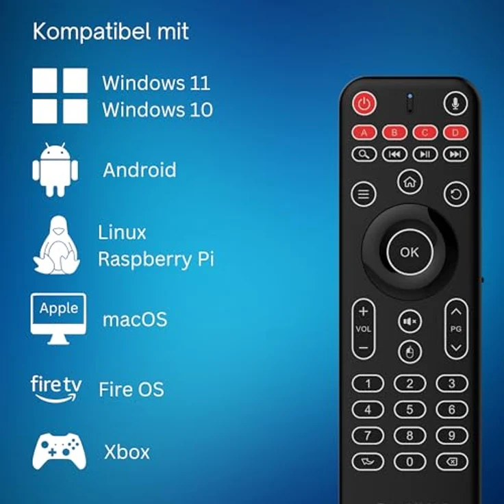 Orbsmart AM-1 Pro kabellose Airmouse Fernbedienung mit Mini-Tastatur | Deutsch (QWERTZ) | beleuchtet | Gyro-Maus | 2.4 GHz | Mikrofon – Bild 3
