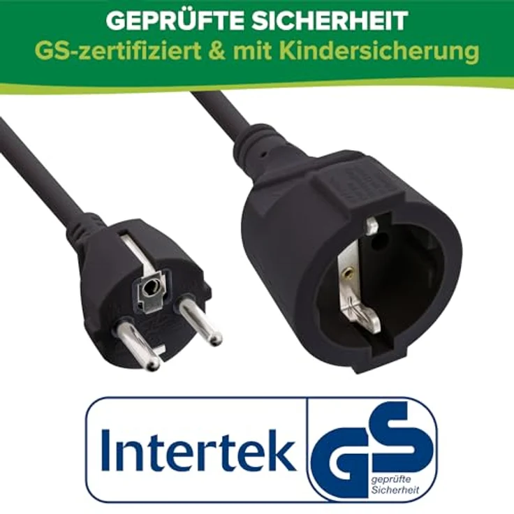 InLine Schutzkontakt-Verlängerungskabel CEE 7/7, GS-zertifiziert mit Kinderschutz, 230V, H05VV-F3G1,5, 5m, schwarz – Bild 4