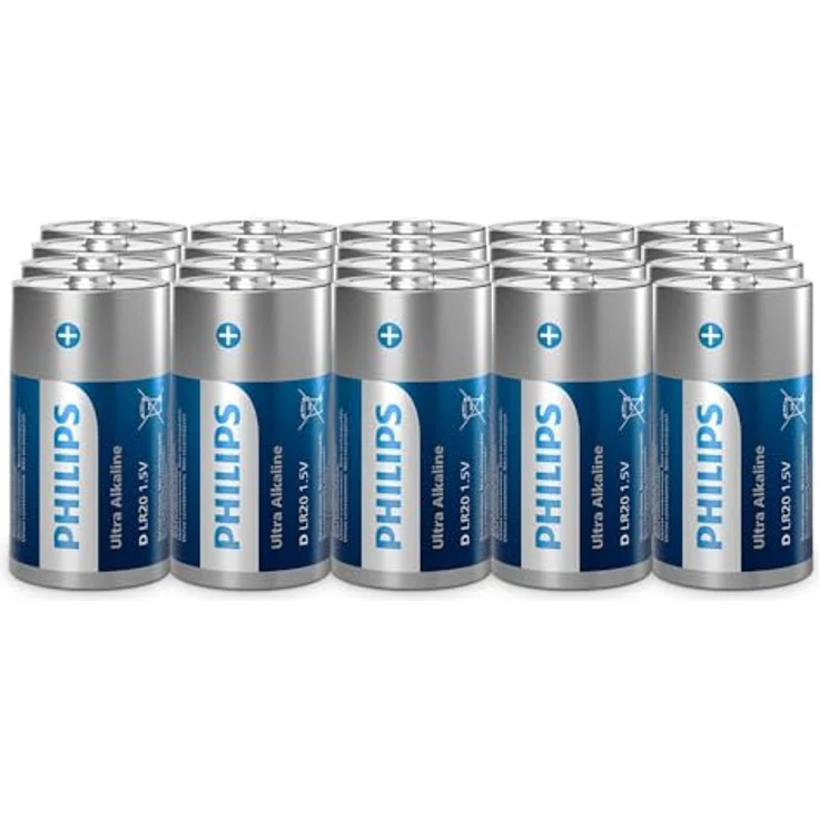 Philips Ultra D Alkali-Batterien LR20, Auslaufsicher und langlebig, 20 Stück für Taschenlampen und größere Geräte – Bild 1