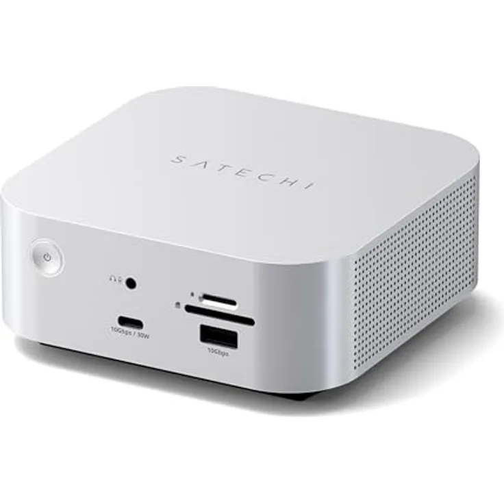 SATECHI Thunderbolt-5 CubeDock™ Dockingstation, 80-120 Gbit/s, integriertes NVMe SSD Gehäuse, 140W Laden, Multi-Display bis 8K, USB-C & USB-A 10 Gbit/s, aktive Kühlung, Silber