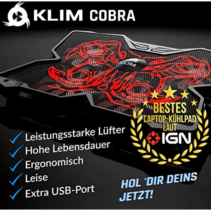 KLIM Cobra Laptop Kühler mit 4 leistungsstarken Lüftern für effektive Kühlung, kompatibel mit 11-19 Zoll Geräten – Bild 2