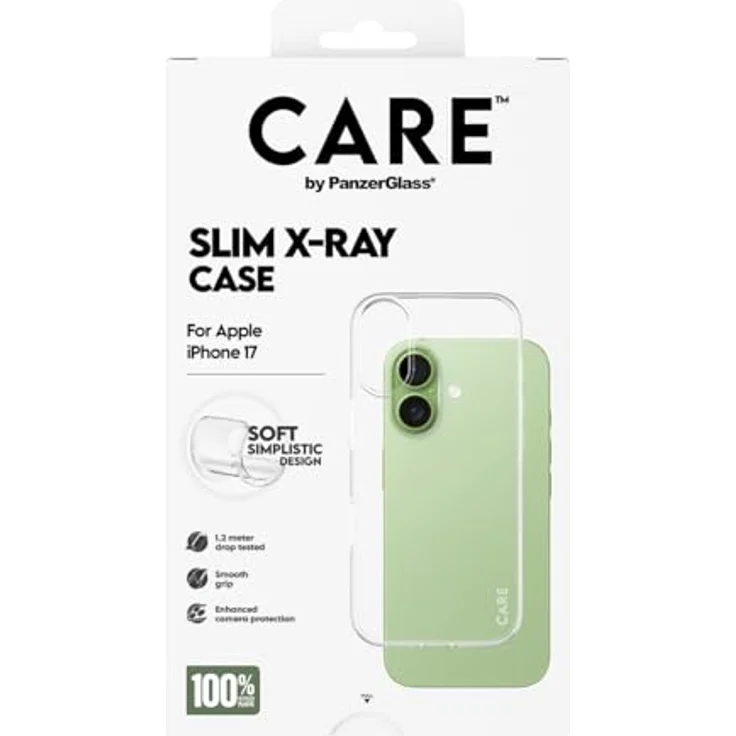 CARE by PanzerGlass Slim X-Ray Case für Apple iPhone 17, stoßfeste Schutzhülle aus recyceltem Kunststoff, kabelladesfähig, klar – Bild 3