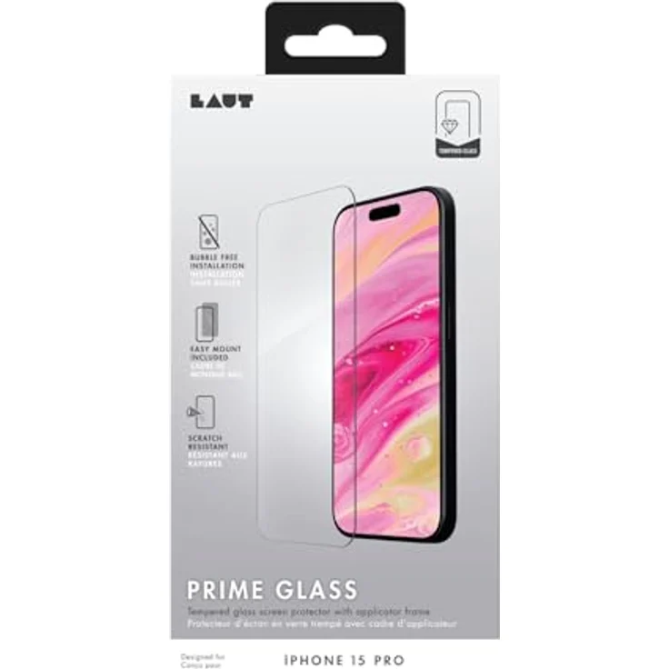 LAUT Prime Glass Screen Protector für iPhone 15 (6.1") - Hochwertiges Tempered Glass, 9H Kratzschutz, 100% recycelter Kunststoff – Bild 4