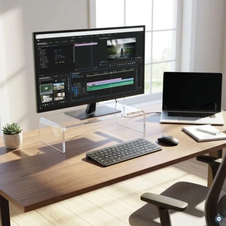 MAUL Monitorständer glasklar S, Acryl Laptop Erhöhung mit 8 kg Tragkraft, ergonomisch und stabil – Bild 3