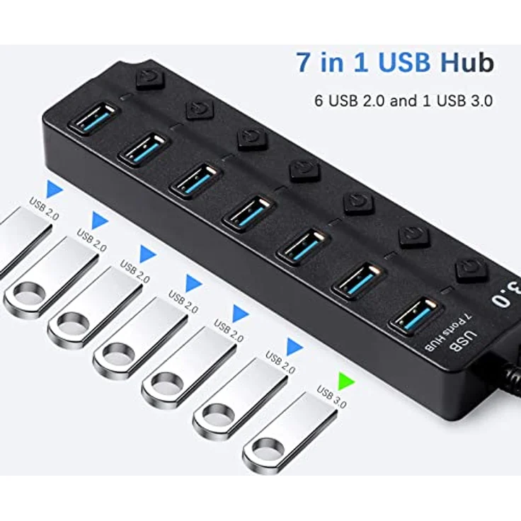 USB 3.0 Hub, 7-Port-USB-Splitter mit unabhängigen Schaltern – Bild 3