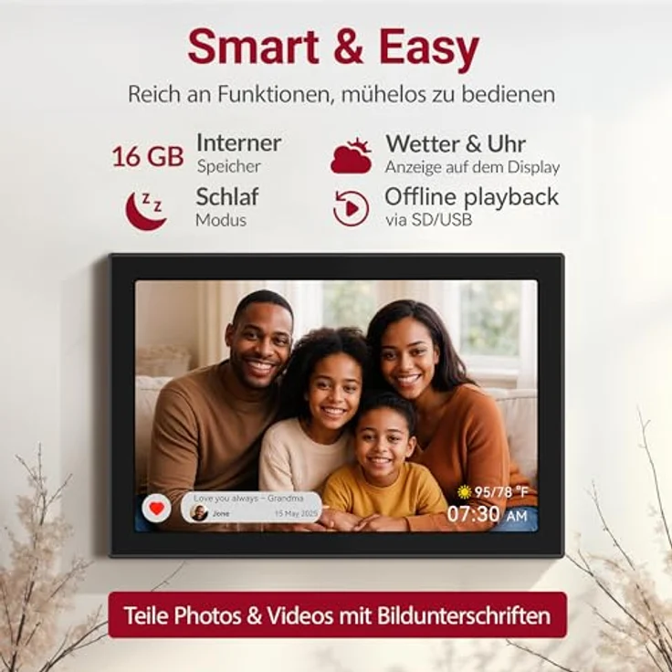 XORO 10,1 Zoll WiFi Digitaler Bilderrahmen, 1280x800 HD IPS Touch Display, 16GB Speicher, Automatische Rotation, Multi-Channel-Freigabe – Bild 4