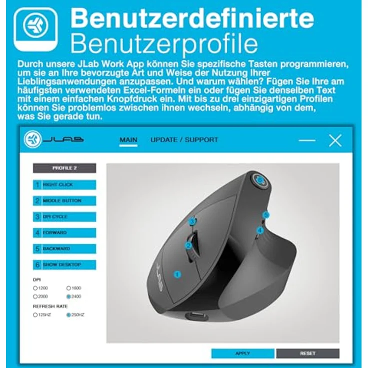 JLab Audio JLAB Mouse Jbuds ergonomic wireless black (Kabellos), Maus, Schwarz – Bild 7