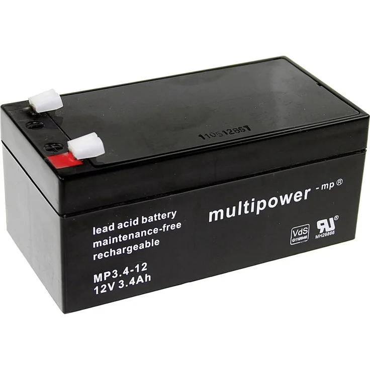 Multipower PB-12-3,4-4,8 MP3,4-12 Bleiakku, wartungsfreier AGM-Akku, 12V 3.4Ah, kompakte Baugröße (134 x 66.5 x 67mm)