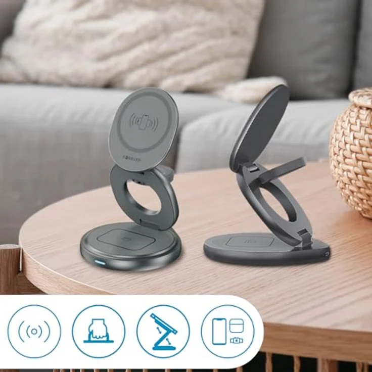 Forever Magnetische Induktive Ladestation 3in1 Grau - Kabelloses 15W Schnellladegerät - 360° Drehbarkeit - Wireless Charger für iPhone – Bild 2
