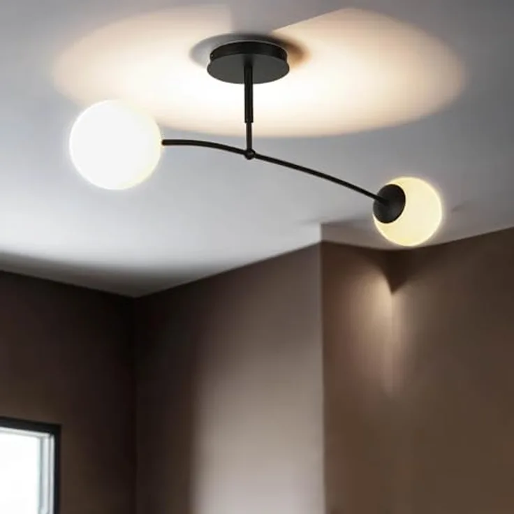 Licht-Erlebnisse XL Deckenleuchte Kugeln Metall Glas in schwarz B:60cm für Esszimmer Wohnzimmer Schlafstube 2xE14 Deckenlampe Kugelleuchte