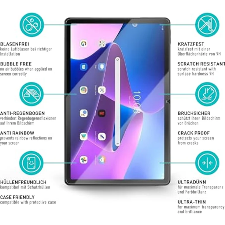 Dicota D80361-AM2 Tablet Schutzfolie für Lenovo Tab M10 Plus, blasenfreie Anwendung, hohe Widerstandsfähigkeit, 2H Härte – Bild 5