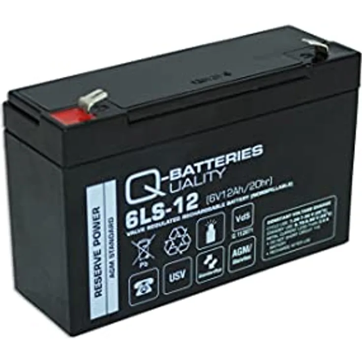 Q-Batteries 6LS-12 6V 12Ah AGM Batterie mit VdS, wartungsfrei und VdS geprüft
