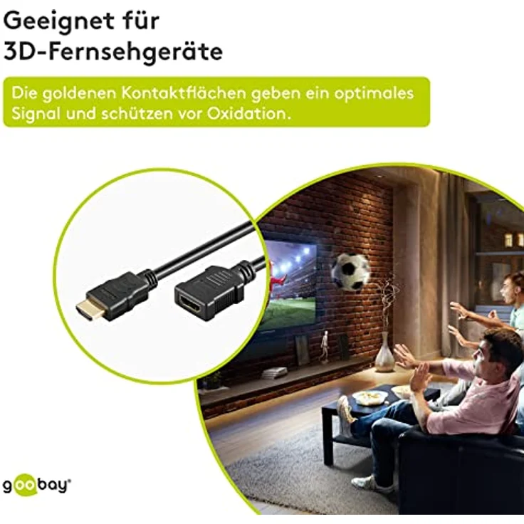 Goobay 69912 High Speed HDMI Verlängerungskabel mit Ethernet, HDMI-Stecker (Typ A) > HDMI-Buchse (Typ A), vergoldet, 0,5m – Bild 6