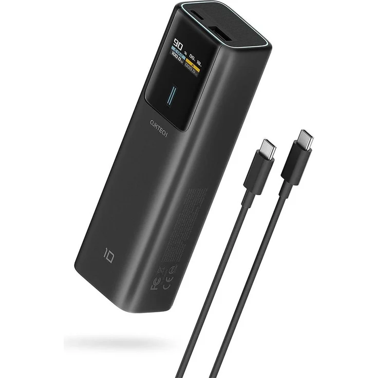 Cuktech CKPB100PGLBL, 150W Powerbank mit 10000mAh, USB-C/USB-A, TFT-Bildschirm, schwarz