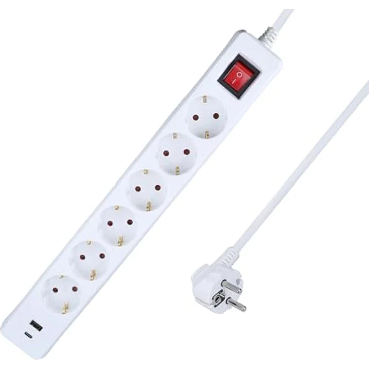 AS Schwabe 11377 Steckdosenleiste Weiß, Multifunktions-Steckdosenleiste mit 2 USB-Ports und 45° gedrehten Steckdosen, 3500 W Gesamtleistung – Bild 1