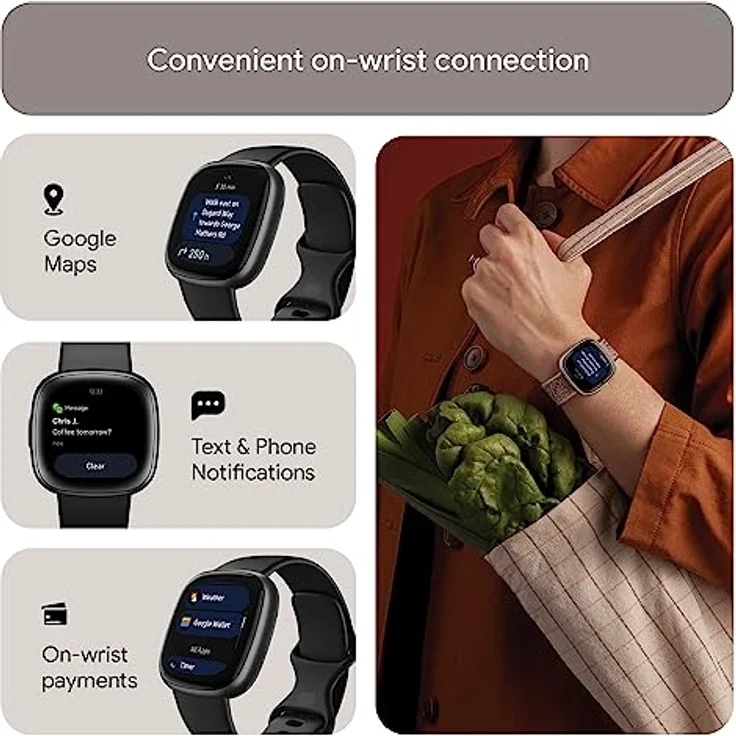 Fitbit Versa 4 Smartwatch GPS, Unisex, 40,5mm, Sportarmband in Blau + Schwarz, Aluminiumgehäuse in Graphit – Bild 5