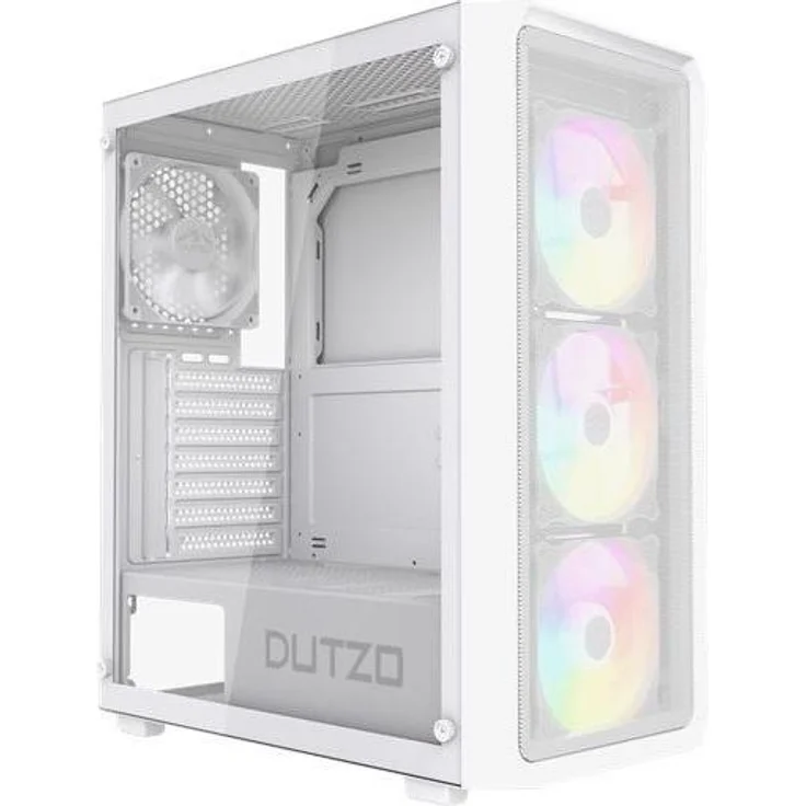 Dutzo C321 Mesh TG ARGB, Miditower PC Gehäuse mit Mesh-Frontplatte und 5 vorinstallierten ARGB-Lüftern, Weiss