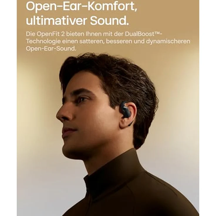 SHOKZ OpenFit 2 Open-Ear-Kopfhörer, Bluetooth True-Wireless mit Mikrofon, 48 Stunden Akkulaufzeit, IP55 wasserfest, schwarz – Bild 3