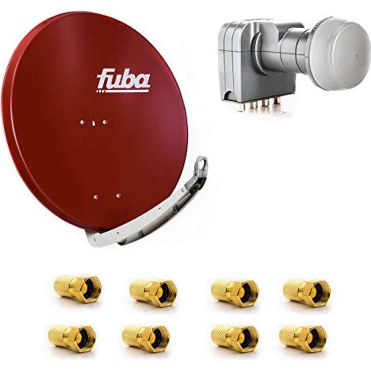 Fuba DAA 850 R, Satellitenantenne 85 cm Alu rot, inklusive DEK 417 Quad LNB und 8x F-Stecker – Bild 1