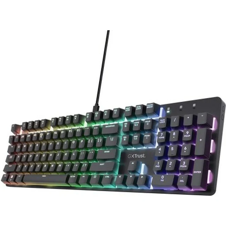Trust GXT 871 Zora, Gaming Tastatur mit Huano mechanischen Schaltern, RGB-Beleuchtung, N-Key Rollover, Kabelgebunden, Schwarz