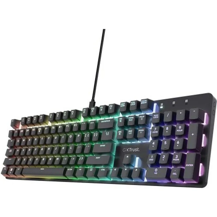 Trust GXT 871 Zora, Gaming Tastatur mit Huano mechanischen Schaltern, RGB-Beleuchtung, N-Key Rollover, Kabelgebunden, Schwarz