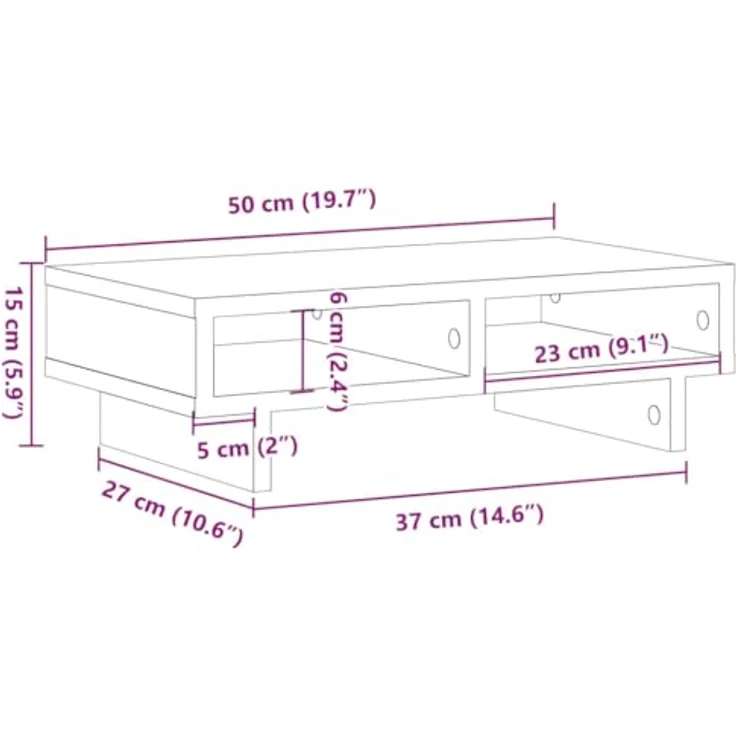 vidaXL Monitorständer Räuchereiche, Holzwerkstoff mit 2 Fächern, 50x27x15 cm, max. Belastbarkeit 25 kg – Bild 3